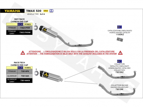 Muffler ARROW Race-Tech Titanium./C Yamaha T-Max 530i E4 '17-'19